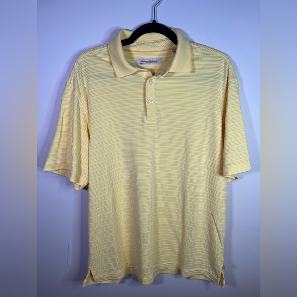 Tommy Bahama Polo Shirt Mens Size L Collared Solid Yellow Modal Polyester Ribbed - Picture 1 of 8